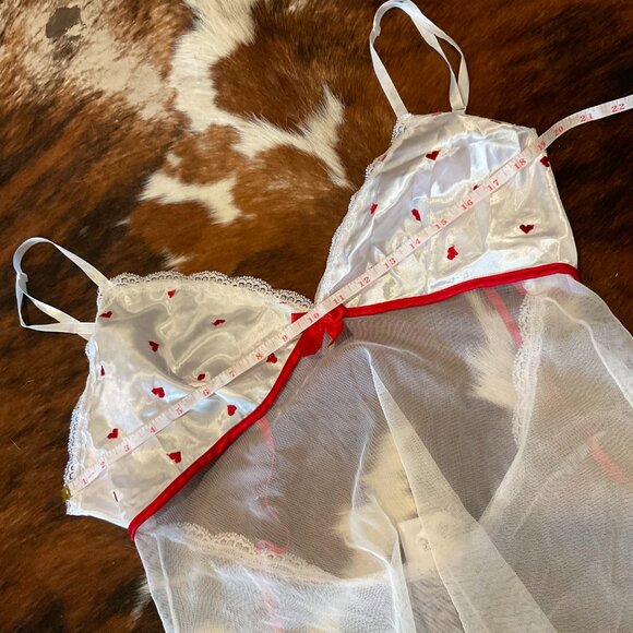 Vintage lingerie heart Secret Treasures Mesh Satin Slip Dress W/Panty Size 2X - Picture 6 of 7